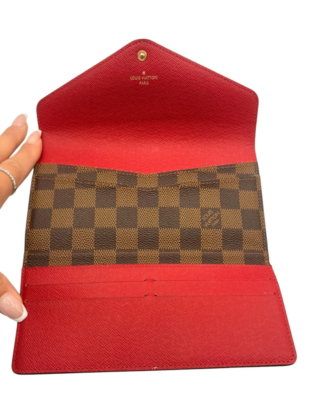 Louis Vuitton Damier Ebene Continental Wallet with Red Accents